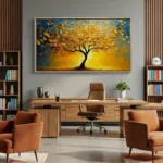 Amber Azure Textured metallic leaf landscape color art