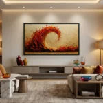 Amber Rust Wave Textured red and orange painting contemporary minimal art - Image 5