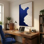Arctic Abyss Deep blue and textured white impasto abstract wall art - Image 3