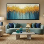 Azure Forest Gilded Blue vertical lines gold canopy color art - Image 3
