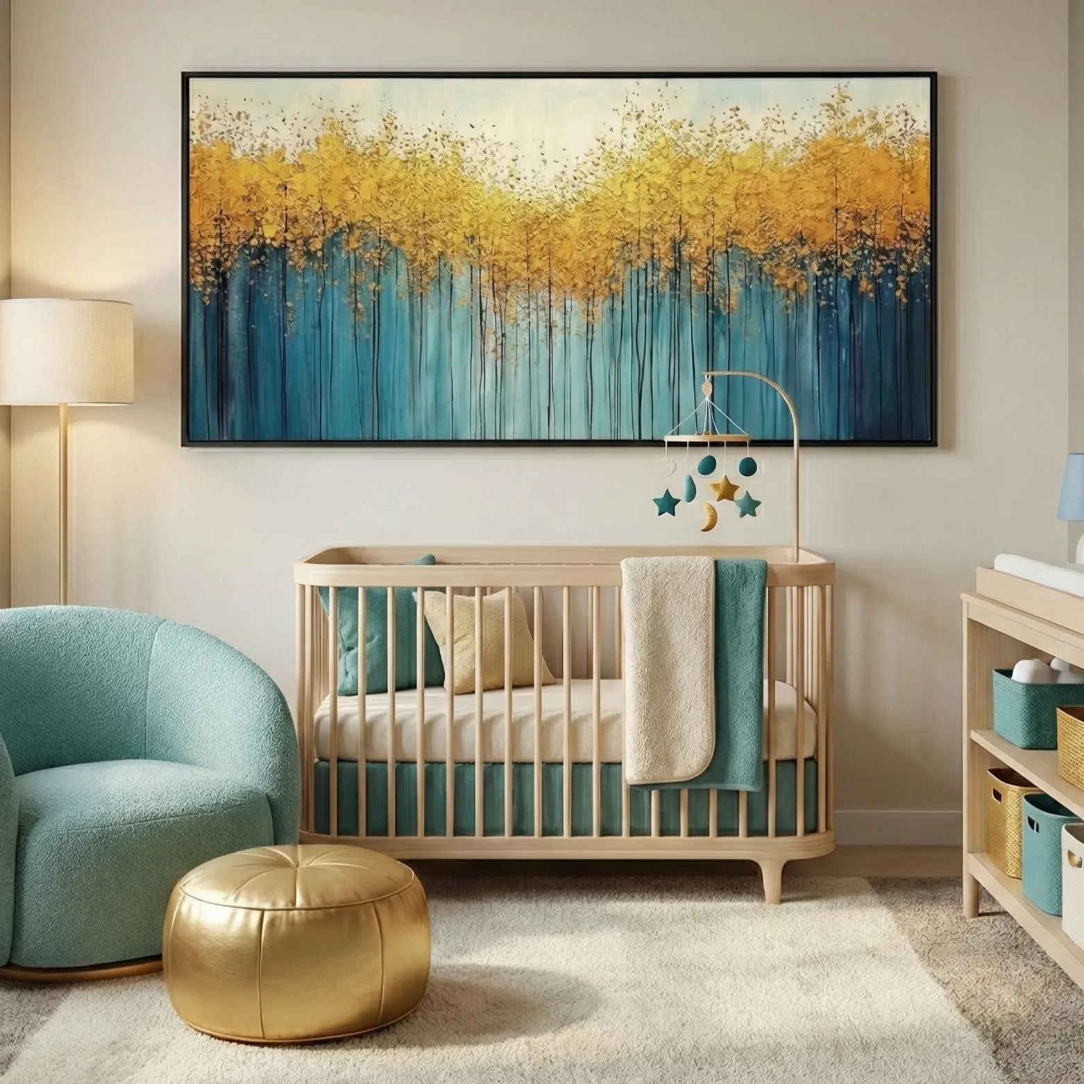 Azure-Forest-Gilded-Blue-vertical-lines-gold-canopy-color-art-5.webp Azure Forest Gilded Blue vertical lines gold canopy color art - Image 1