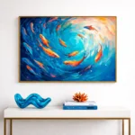 Azure Vortex Koi – Abstract Ocean Motion Wall Art - Image 4