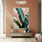 Blush Palm textured pink and deep green leaves Color Wall Art
