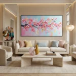 Blush Pink Bloom Pink impasto cherry blossoms color wall art