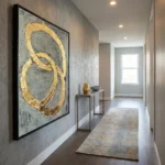 Connected Gold Interlocking metallic circles on concrete abstract wall decor - Image 3