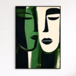 Emerald Duality – Modern Abstract Face Wall Art in Green & Black - Image 2