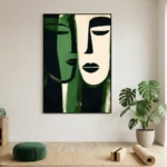 Emerald Duality – Modern Abstract Face Wall Art in Green & Black - Image 4