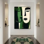 Emerald Duality – Modern Abstract Face Wall Art in Green & Black - Image 5