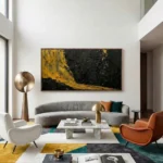 Gilded Noir Impasto Black and yellow relief painting minimal wall art
