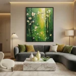 Golden Forest Trail White flowers green woods color art