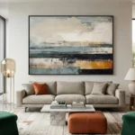 Golden Grey Horizon Textured abstract landscape painting contemporary minimal art