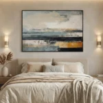Golden Grey Horizon Textured abstract landscape painting contemporary minimal art - Image 4