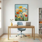 Golden Meadow Textured yellow and orange flowers. abstract wall art