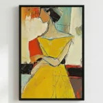 Golden Muse Portrait Stylized woman in yellow dress color wall art - Image 2