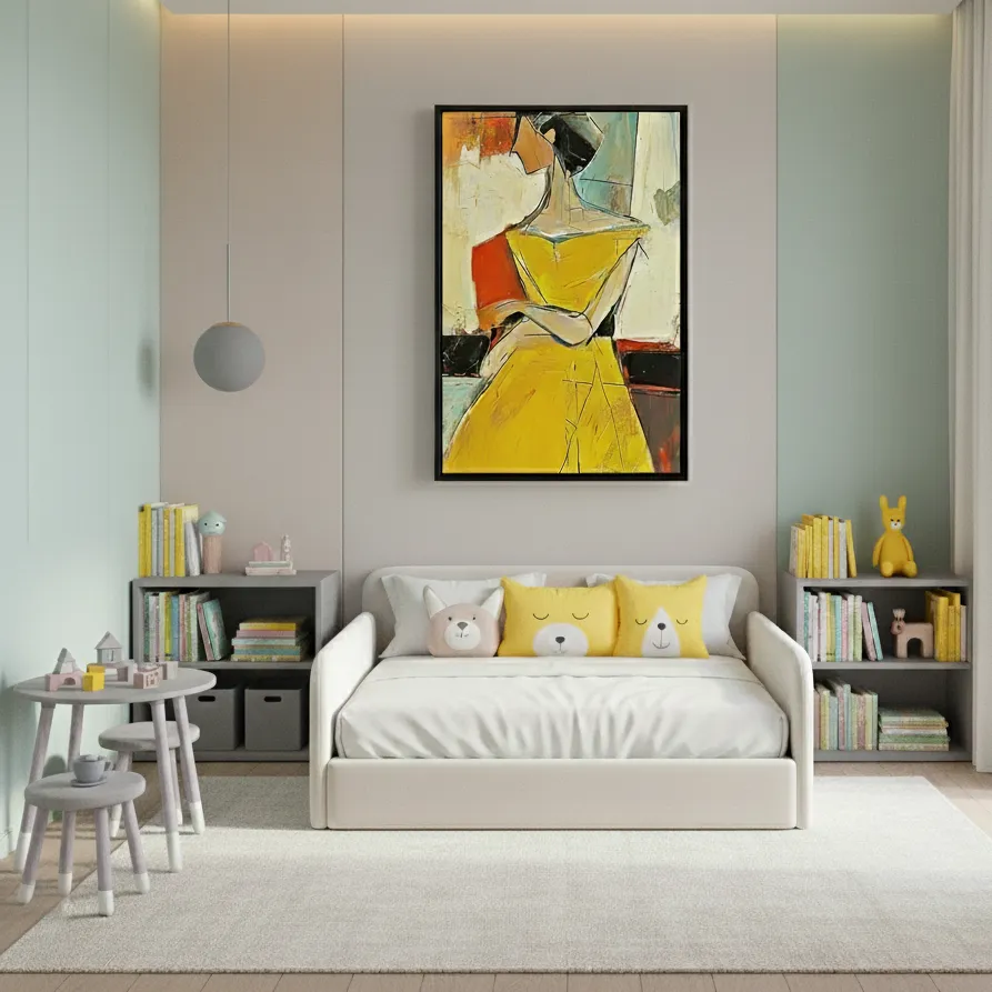 Golden-Muse-Portrait-Stylized-woman-in-yellow-dress-color-wall-art-3.webp Golden Muse Portrait Stylized woman in yellow dress color wall art - Image 1