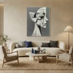 Graphite Cubist Geometric black and grey portrait color wall art