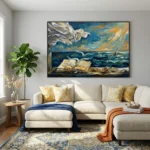 Imagined Voyage Seagulls fly from open book towards sea. abstract art - Image 3