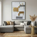Metropolitan Gold Blocky grey, gold, white art abstract art