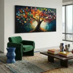 Midnight Canopy Vibrant tree against dark background color wall art