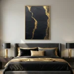 Midnight Eruption Gold flow through textured dark. Abstract art