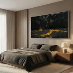 Midnight Gold Drift Textured black canvas yellow splashes contemporary minimal art - Image 4