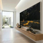 Midnight Gold Drift Textured black canvas yellow splashes contemporary minimal art - Image 3