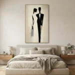Modern  Couple Wall Art – Minimalist Black & White Figurative Canvas - Image 5