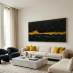 Noir Gold Impasto Deep dark canvas gold splash minimal wall art - Image 4