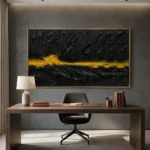 Noir Gold Impasto Deep dark canvas gold splash minimal wall art - Image 5
