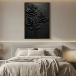 Noir Petal Minimal Elegant black impasto flower art minimal wall decor - Image 5