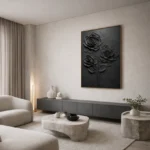 Noir Petal Minimal Elegant black impasto flower art minimal wall decor - Image 3