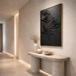 Noir Petal Minimal Elegant black impasto flower art minimal wall decor - Image 4