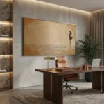 Ochre Horizon Line art figure on textured shore minimal wall art - Image 3