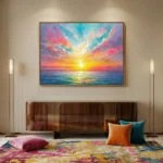 Radiant Horizon – Vibrant Textured Sunset Seascape color wall art - Image 5