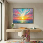 Radiant Horizon – Vibrant Textured Sunset Seascape color wall art