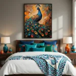 Regal Peacock Radiance – Textured Abstract Luxury Wall Art - Image 4