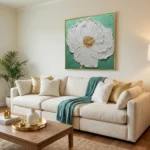 Sage Petal Relief Textured white bloom on green minimal wall art - Image 5