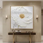 Serene Petal Sculpt Large textured white flower minimal wall art