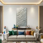 Serene White Tides Textured wave plaster art minimal wall art - Image 3