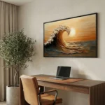 Sunset Amber Tide Warm golden hour wave artwork Minimal wall decor - Image 3