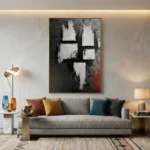 Tectonic Fragments Heavy texture with crimson accents minimal wall art