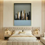 Urban Horizon Blue – Abstract Layered Cityscape Decor