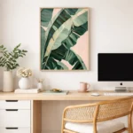 Verdant Blush Palms – Textured Tropical Botanical Painting Green Wall Art