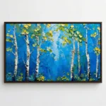Aspen Grove Blues Heavily textured birch tree painting Textured art wall decor