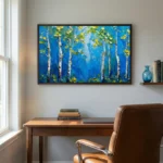 Aspen Grove Blues Heavily textured birch tree painting Textured art wall decor - Image 2