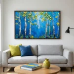 Aspen Grove Blues Heavily textured birch tree painting Textured art wall decor - Image 3