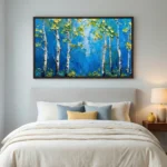Aspen Grove Blues Heavily textured birch tree painting Textured art wall decor - Image 5