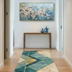 Azure Blossom Cascade White flowers with gold accents Abstract art wall decor - Image 2