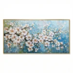 Azure Blossom Cascade White flowers with gold accents Abstract art wall decor - Image 5