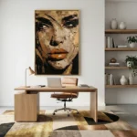 Bronze Visage Impasto face painting in bronze abstract wall art
